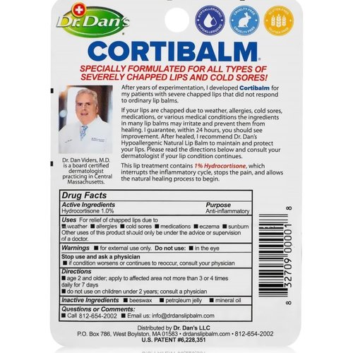 Dr. Dan's Cortibalm- 4 Pack - for Dry Cracked Lips - Healing Lip Balm for Severely Chapped Lips - Designed for Men, Women and Children