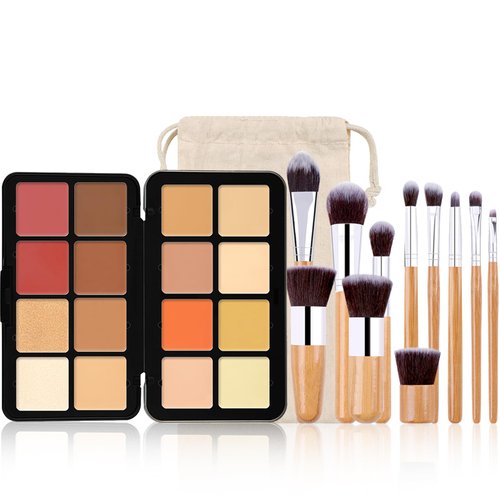 16 Colors Full Coverage Concealer Palette and 11 Pcs Makeup Brush, FantasyDay Long Lasting Lightweight Creamy Formula Xmas Makeup Contour Kit Color Corrector Conceal Moisturizing Foundation Camouflage