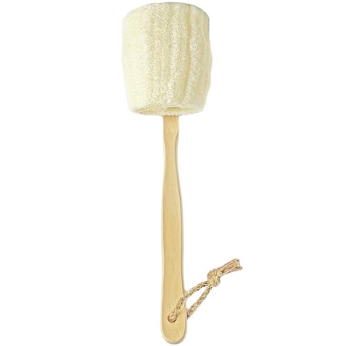 Natural Loofah Exfoliating Bath Brush - Body luffa loofa Sponge On a Stick - Sponge Scrubber with Long Wooden Handle Back Brush for Men & Women - Bath Spa Shower （1 Pack）