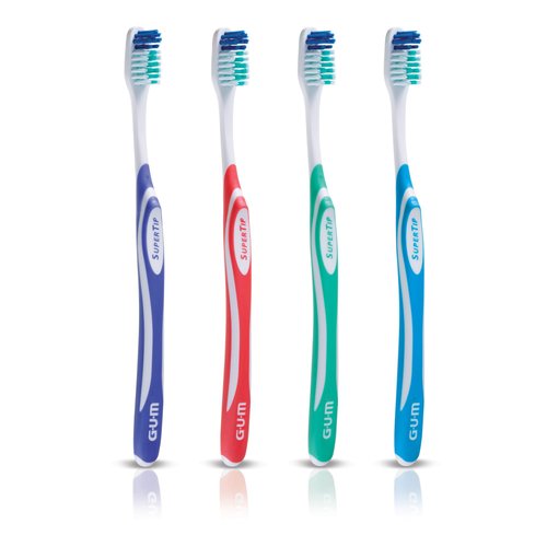 GUM Super Tip Toothbrush, Soft Bristle Toothbrush for Adults with Tongue Cleaner, Compact Head, 1ct (12pk)