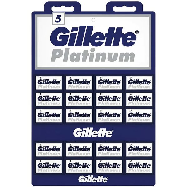Gillette, 100 Gillette Platinum Double Edge Safety Razor Blades on a display card, 20 dispnesers of 5 Blades