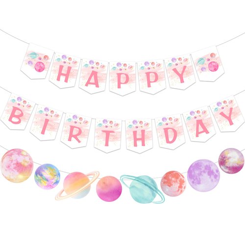 Fangleland Outer Space Theme Birthday Banner Garland for Girl, First Trip Around the Sun Two the Moon Galaxy 1st 2nd 3rd Party Decorations Supplies