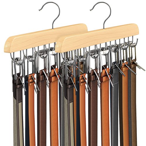 Resovo Belt Hanger for Closet, Sturdy Wood Belt Rack Closet Accessories with 14 Hooks Belt Organizer for Closet Organizers and Storage Max 42 Belts