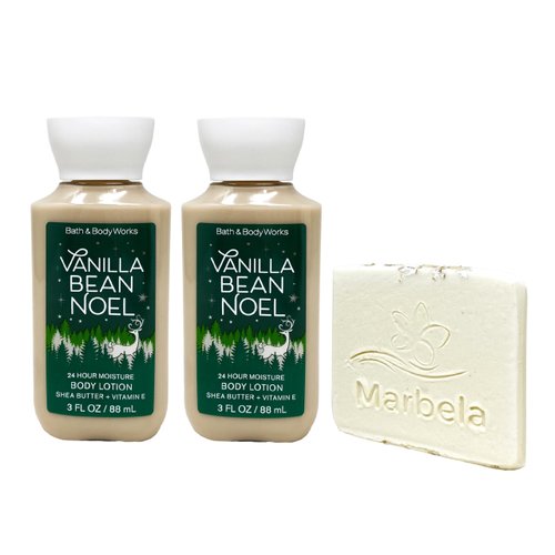Bath & Body Works Vanilla Bean Noel 2 Piece Mini Body Lotion Value Pack with a Natural Oats Sample Soap - Travel Size