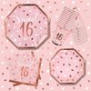 Rose Gold & Pink Sweet 16 Birthday Bundle: Party Supplies Set with paper Plates, Napkins and Cups - Sweet Sixteen Decorations, Party Favors ，Serves 16