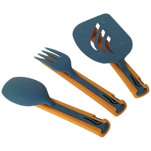 Jetboil Jetset Stowable Camping Utensil Set, Grey Orange