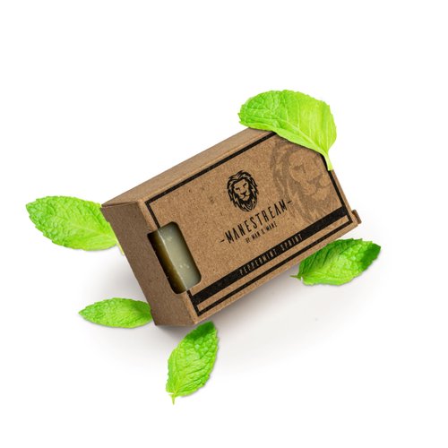 MAN & MANE Manestream Long Lasting, Mild Scented Peppermint Tea Tree 2-in-1 Skin and Shampoo Bar CocoaButter, AloeVera, Jojoba, Bran and Essential Oils, Natural Handmade
