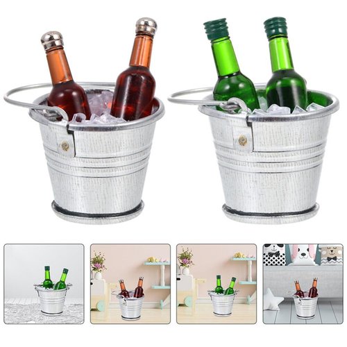 Doll House Accessories 2 Sets 1:12 Miniature Beer Set Mini House Bar Red Wine Basket with Beers Barrel for Dollhouse Kitchen Wine Cooler Crafts Party Decorative Accessories