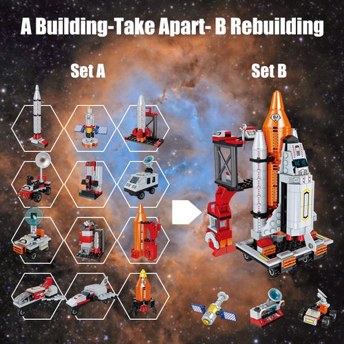 AESGOGO STEM Space Toys for 6 7 8 9 10 11 12 Year Old Boys Girls, Space Shuttle Rocket Launch Center Building Sets Toy Kits, Best Gifts for Kids Ages 8-14 （566 Pcs）.