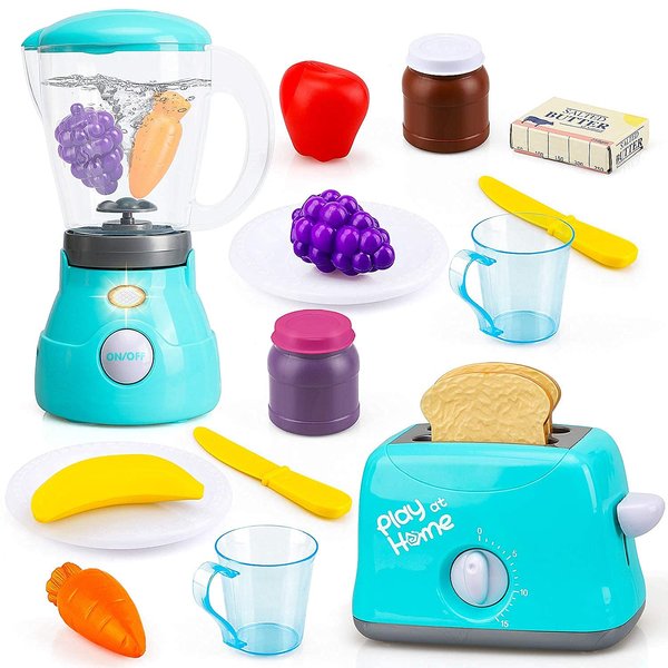 TOY Life Play Kitchen Accessories Toddler Kitchen Playset Toy Kitchen Appliances Kitchen Sets for Kids Ages 4-8 Kid Blender Toy Toaster Kitchen Set with Realistic Light Sound Gift for Girls Boys