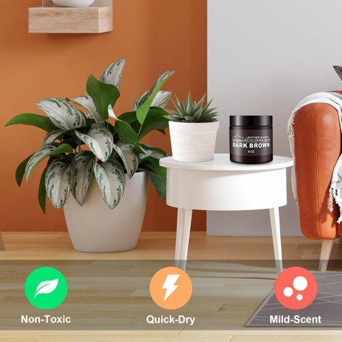 STARTSO WORLD Leather-Recoloring-Balm-Repair-Cream-Kit for Restoration Dark Brown Couches, Sofa, Furniture Color Dye Restorer-8oz with Tool kit 3 pcs Sponges, 1pcs Spoon, 1pcs Brush,1 Pair Gloves