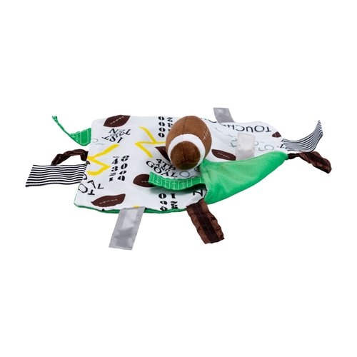 Baby Jack & Co 10x10” Football Sports Lovey Sensory Plush Blanket - Tag Toys for Babies - Baby Stroller Toys - Learn Shapes, Letters & Colors - MVP Baby Ball Toy & Baby Sports Gift