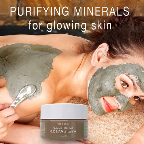 DELÚVIA Deluvia Hydrating Dead Sea Mud Mask with Aloe for Face and Body, Gentle Exfoliation, Acne Treatment (11oz)