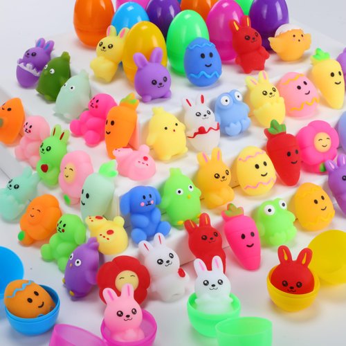 Arrowbash 50 Pack Prefilled Easter Eggs Bulk with Toys Stuffed Animal Filled Easter Egg Mini Kawaii Squeeze Stress Relief Toys for Classroom Prize Easter Hunt Party Favor Basket Stuffers