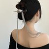 1Pc Long Chain Tassel Hair Stick Jewelry Ponytail Holder Ponytail Hair Accessories Long Chain Tassel Hair Fork Hair Chignon Pin Long Tassel Hair Jewelry Accessories, Silver