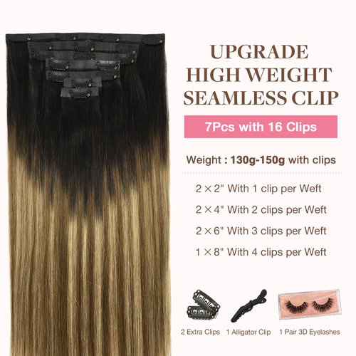 GOO GOO Clip in Hair Extensions Real Human Hair, 18inch 130g 7Pcs, 2/6/18 Balayage Brown to Dirty Blonde, Remy Human Hair Extensions Clip ins for Women, Natural Human Hair