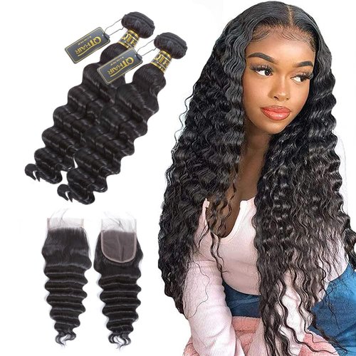 QTHAIR 14a Brazilian Loose Deep Wave Human Hair Wigs Bundles for All Women (12" 14"+10", Bundles with Closure)
