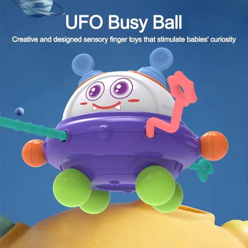Yummy Baby Montessori Sensory Toy for Babies, Silicone Pull String Teething Toy, Perfect for Entertaining Baby While Developing Motor and Sensory Skills (Happy UFO)