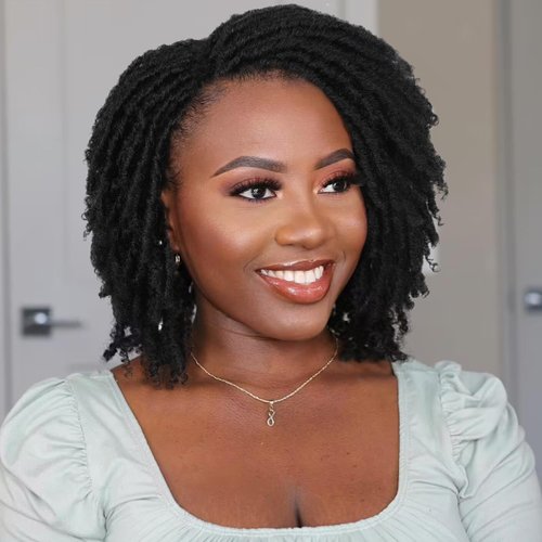 WIGER Dreadlock Wig Short Faux Locs Twist Wigs For Black Women Afro Braided Curly Synthetic Wigs For African American Women Daily Party Use（6 inch,1B)