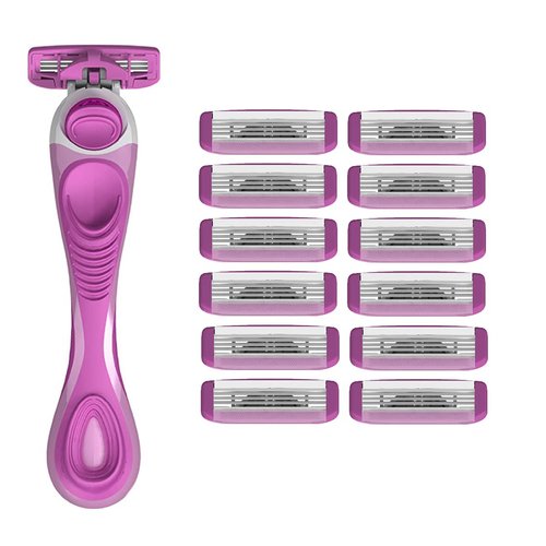 ShaveMOB 4-Blade Women's Razor Kit (Flex Head Handle + 12 Refills) - The Purist Shaving Kit