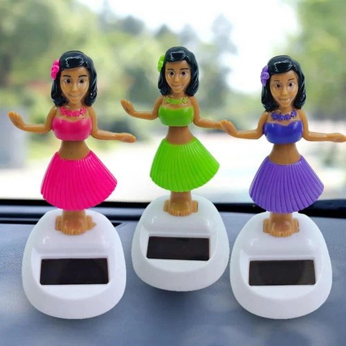 2 Pieces Green Solar Powered Dancing Hula Girl Dashboard Decorations Swinging Bobbleheads Toy Solar Dancing Figurines Collection Figurines for Auto Interior Home Decor Science Kits and Toys