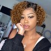 Quantum Love Human Hair Wigs Curly Wave Side Part Wig Short Bob Pixie Cut Brazilian Remy Human Hair Deep Curly None Lace Front Wigs for Women Ombre Black Brown Color