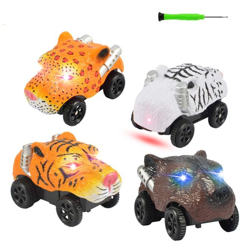 Save Unicorn Tracks Cars Replacement only, Toy Cars for Most Tracks Glow in The Dark, Car Track Accessories with 3 Flashing LED Lights, Compatible with Car Tracks for Kids Girls and Boys(4pack)