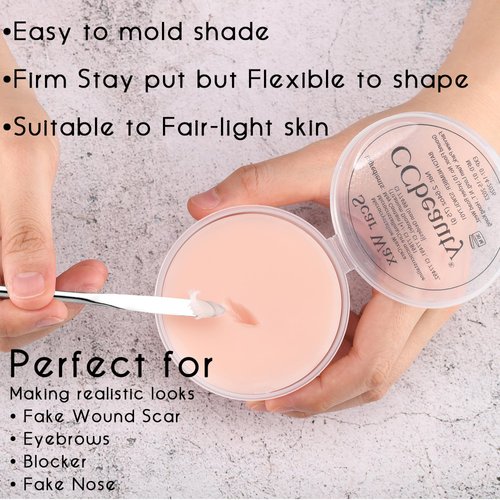 CCbeauty Halloween Scar Wax Kit 2.7oz - SFX Special Effects Stage Makeup, Fake Wound Mouldable Wax with Spatula Tool for Fake Cuts Nose Putty Makeup - Stage Film Costumes Cosplay SFX, Fair Light Skin