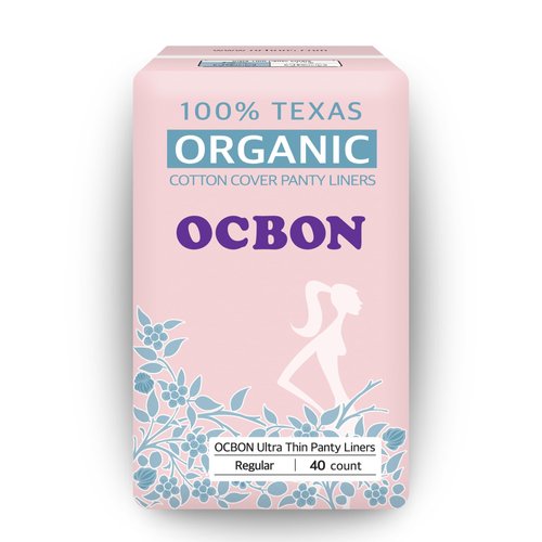 OCBON Ultra Thin Sanitary Pantyliners (Regular, 15.5cm, 40 Counts) - Ultra Thin, Unscented 100% Organic Cotton Panty Liners for Women. Chemical-Free, Extra Soft, Ideal for Sensitive Skin.