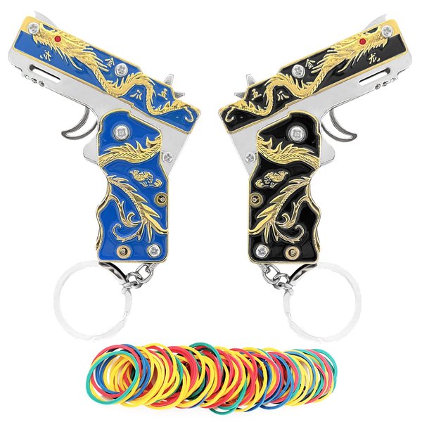 2pcs mini gold dragon rubber band gun Metal folding keychain New and interesting ideas Rubber band toy gun outdoors party gift