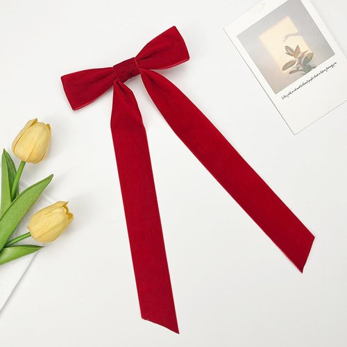 Velvet Hair Bow Clips With Long Tail for Women Girl Burgundy Red Hair Pins Barrette Clips Hairgrips For Back to School Bachelorette Party Christmas Valentine Thanksgiving Gifts (Red)