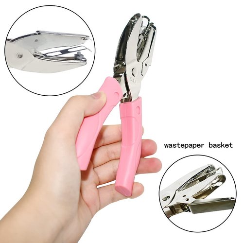 Handheld Hole Paper Punch Puncher for Craft Paper Tags Clothing Ticket DIY Scrapbook Tool, with Pink Soft Handheld Grip (Middle Circle 1/8 inch)