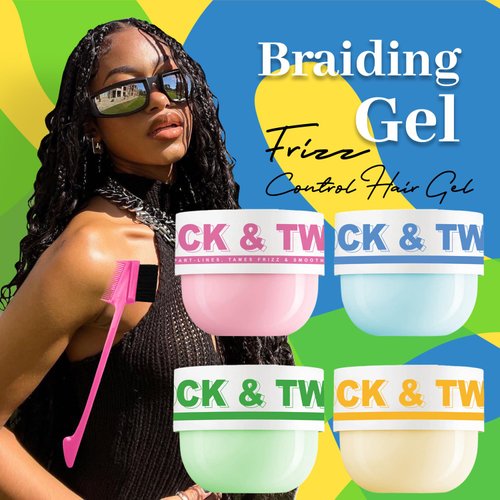 immetee Braiding Gel, Twist and Lock Gel All Day Hold, Edge Control Gel for Afro Hair, Frizz Control Hair Gel with Brush. 200g/7.05Oz (Pink)