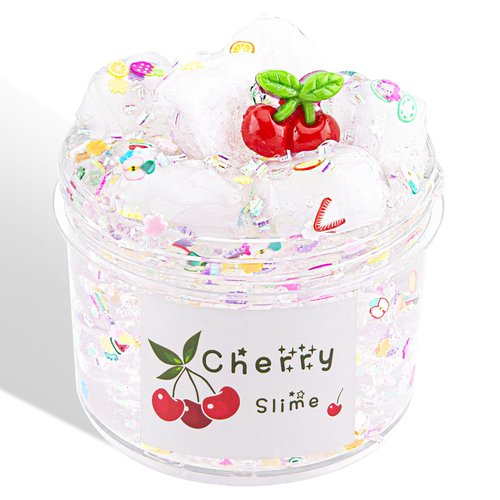 200ML Slime for Kids, Transparent Clear Slime Kit for Girls and Boys Ages 8-12, Crunchy Slime with Jelly Cubes, Cherry Slime Charms, Water Slime for Kids Party Favors, Birthday Christmas Easter Gifts