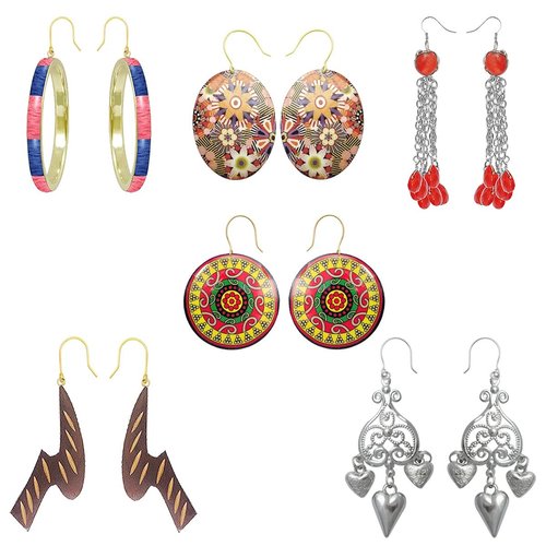 Bricolage Beauty-Super Value Reseller pack 6 Pair of Fashion earrings Assorted designs color Metallic Finish wood Unique Earring Pack gifts for gifting