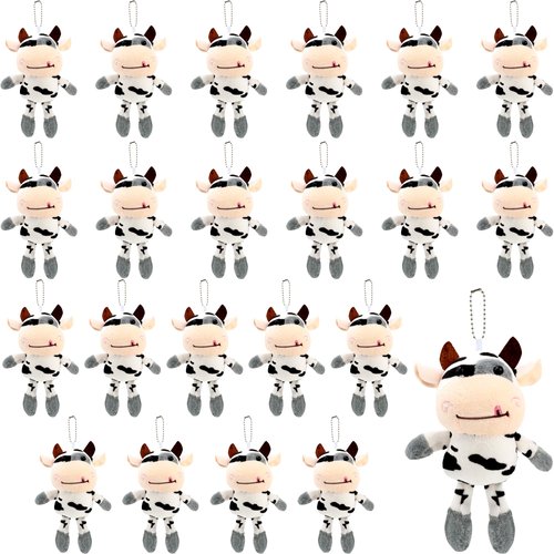 24 Pack Mini Plush Cow Toy Stuffed Farm Cow Animal Toys Small Plush Cow Keychain for Birthday Gift Cow Party Favors Decor Backpack Handbag