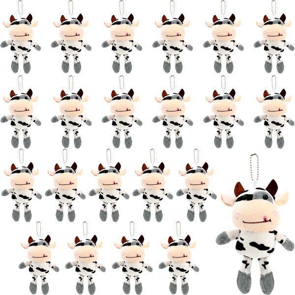24 Pack Mini Plush Cow Toy Stuffed Farm Cow Animal Toys Small Plush Cow Keychain for Birthday Gift Cow Party Favors Decor Backpack Handbag