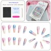 Long Press on Nails Coffin Colorful Fake Nails Acrylic Nails Strobe Reusable Glossy False Nails Artificial Jelly Nails Gel Stick on Nails for Women