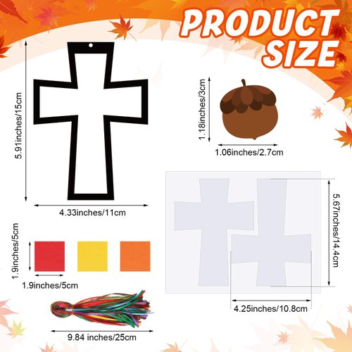 Chiisong 24 Sets Thanksgiving Day Religious Cross Craft Fall Blessing Tissue Paper Craft Kit Christian Thanksgiving Craft Cross Craft Gift Set for Sunday School Church Classroom Fall Party Supplies