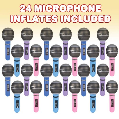 ArtCreativity Inflatable Microphones, 24 Piece Set, Pretend Play Microphone Inflates, Durable Water Pool Toys in Assorted Colors, Fun Birthday Party Favors for Kids