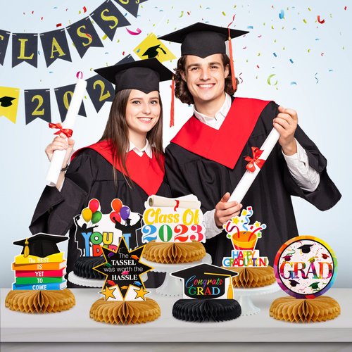 9PCS Graduation Party Decorations Class of 2023-Congrats Grad Table Centerpiece Congratulate Graduation Honeycomb Table Toppers for Graduation Party Supplies
