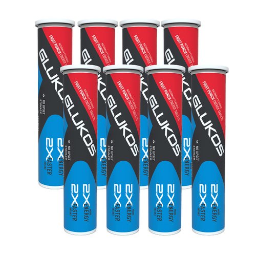 Glukos Energy Chewable Tablets (Pack of 8 Tubes/14 Tablets per Tube), Fruit Punch Flavor