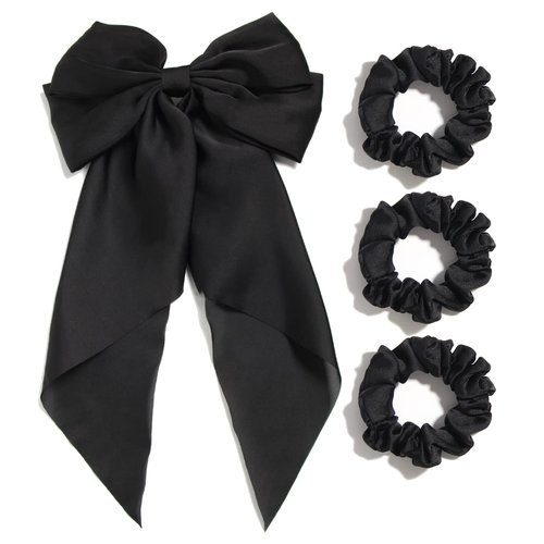 Satin Giant Hair Bow French Barrette Hair Clip Women Hair Accessory (Black)
