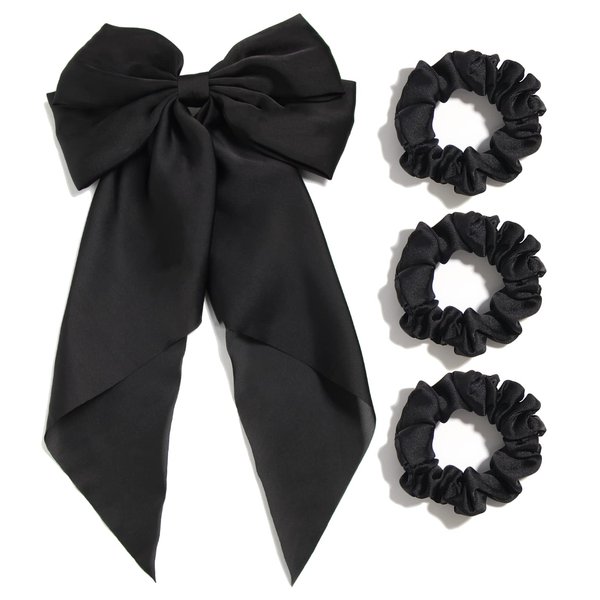 Satin Giant Hair Bow French Barrette Hair Clip Women Hair Accessory (Black)