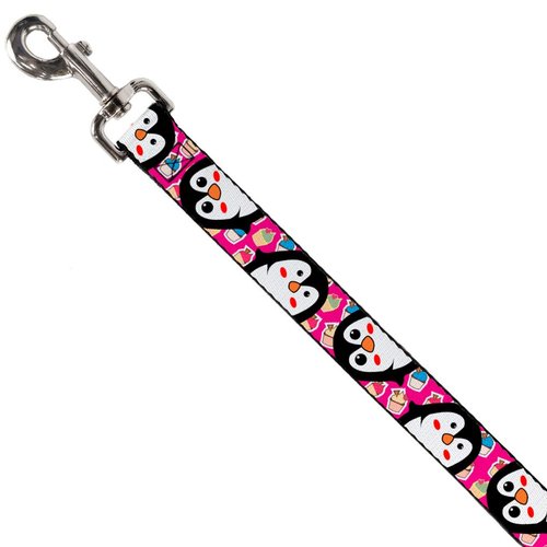 Dog Leash Penguins Cupcakes Fuchsia Purple White 4 Feet Long 0.5 Inch Wide