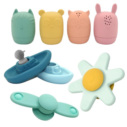 Tresor Silicon Bath Toys - Silicone Baby Bath Toys - Silicone Pool Toys - Safe Baby Bath Toys - Silicone Bath Toy - Dishwasher Safe Bath Toys - Non Toxic Toddler Toys - Silicone Suction Cup Spinner