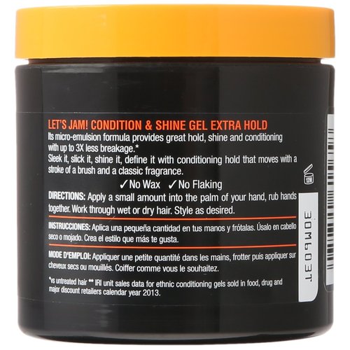 Hair Gel by SoftSheen-Carson Dark and Lovely Let's Jam, Shining and Conditioning Gel, Extra Hold, For all Hair Types, Styling Gel Also Great for Braiding, Twisting & Smooth Edges, 4.4oz