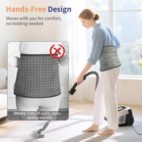 Heating Pad for Back & Period Cramps, 12"x24" Large Electric Heating Pad with 26" Waist Belt, 6 Heat Levels 4 Timers & Auto Shut Off, Gift for Women Men Mom Dad(Gray)