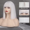MERISIHAIR Short Bob White Wig with Bangs Silver White Short Wigs for Women Straight Bob White Cospaly Hair Wig for Daily Party Halloween