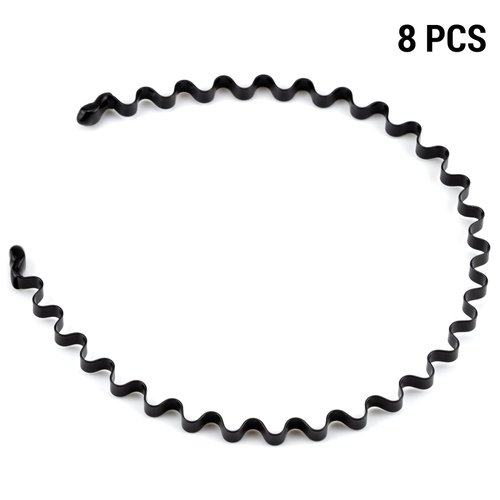 IFAMIO 8 Pcs Metal Hair Band for Men Women Hair Bands Simple Unisex Fashion Headbands Black Wavy Hair Hoop Outdoor Sports Head Bands Headwear Elastic Non Slip Hair Accessories